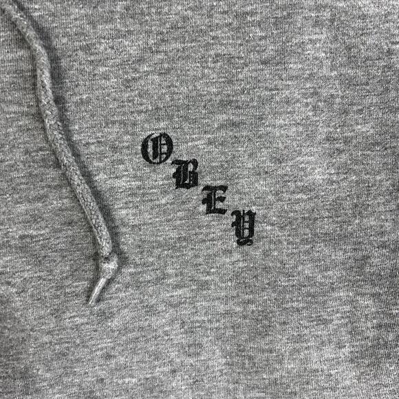 Obey Worldwide Men's M Grey Sweatshirt Hoodie Rose Print Graphic - Picture 3 of 11
